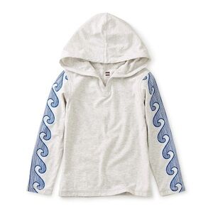 NWT Tea Collection Happy Hoodie In Waves: Lt Grey Heather sz. 12
